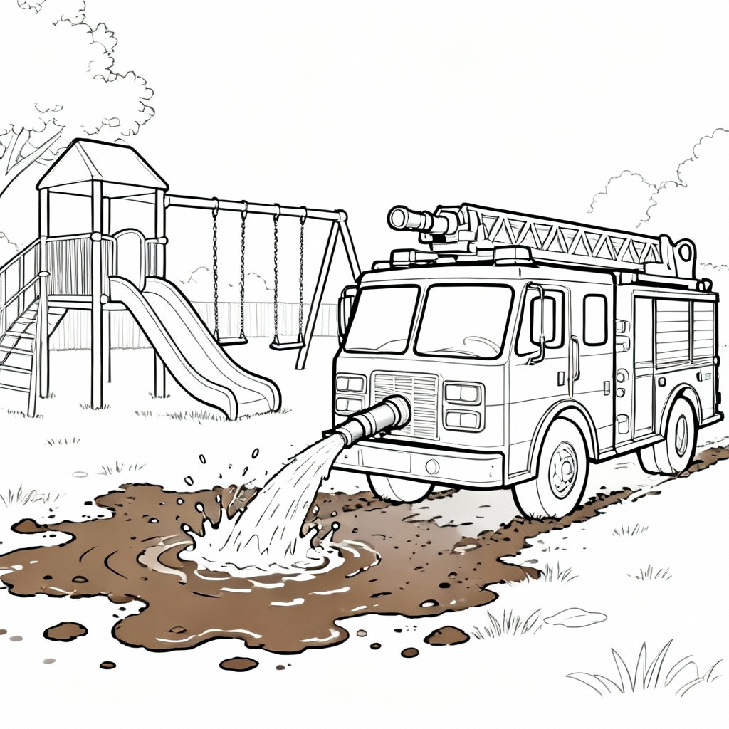 Fire Truck Splash Coloring Page