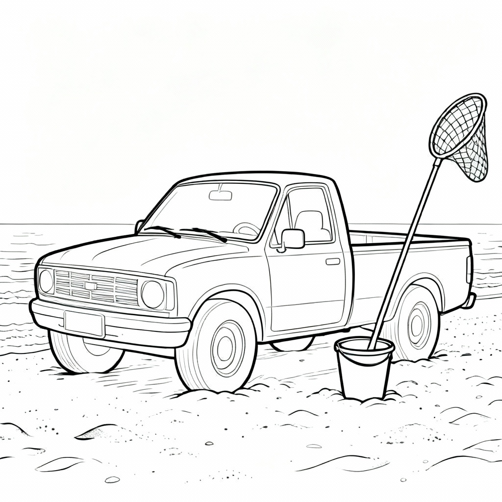 Beach Cleanup Pickup Coloring Page