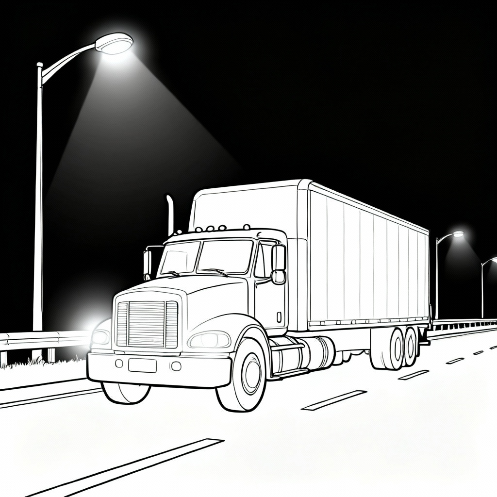 Rainy Semi Truck Coloring Page