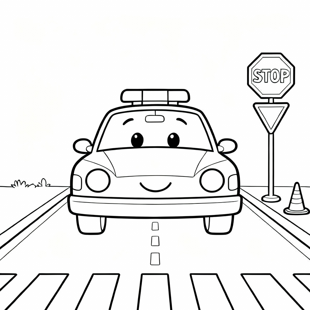 Police Car Traffic Safety Coloring Page