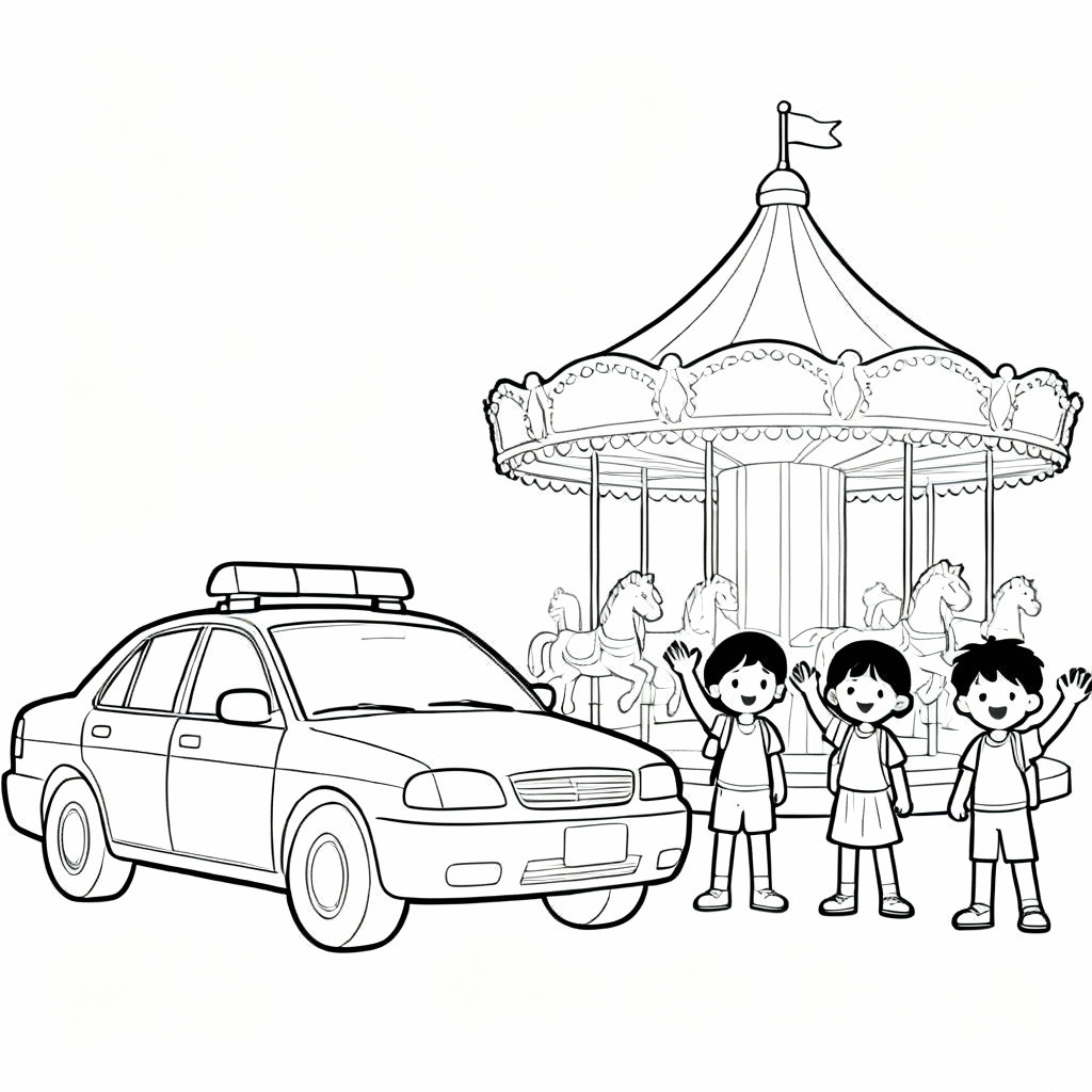 Police Car Carousel Coloring Page
