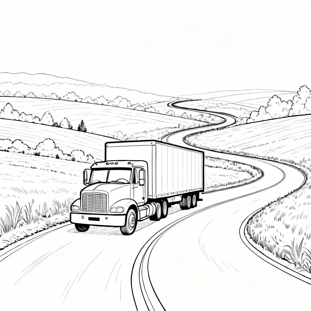 Route Semi Truck Coloring Page