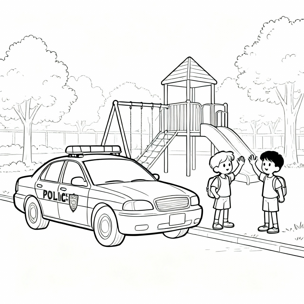 Police Car Parade Coloring Page