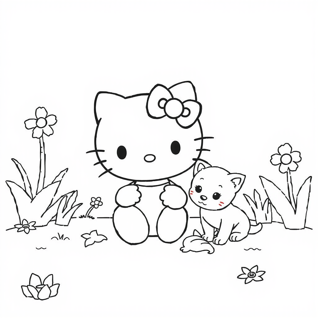 Hello Kitty Pet Friends Coloring Page