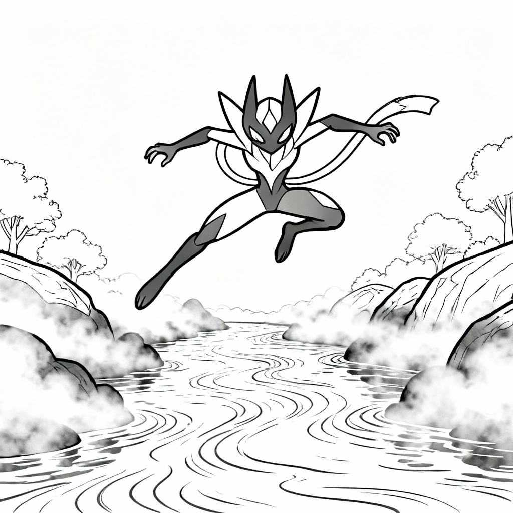 Greninja Surfing Coloring Page