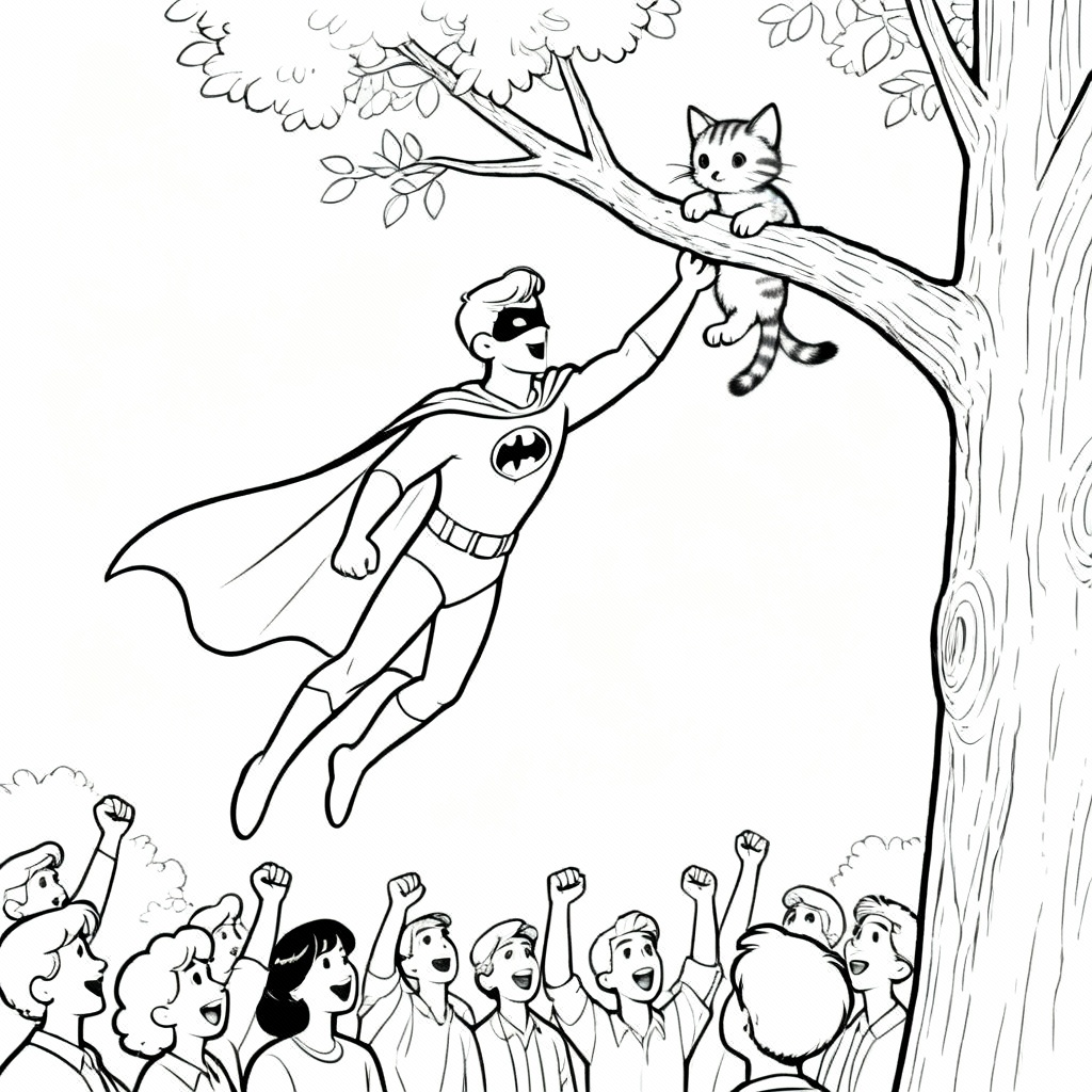 Caped Hero Rescue Coloring Page