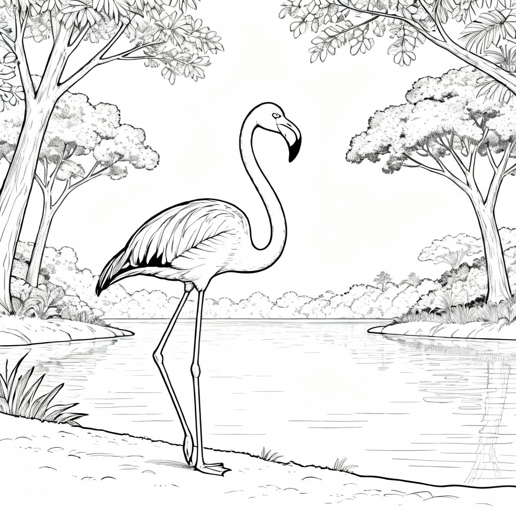 Flamingo Lagoon Coloring Page