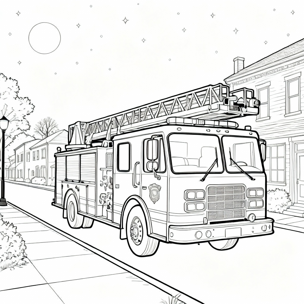 Fire Truck Night Coloring Page