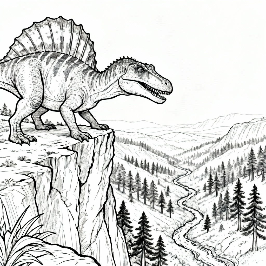 Spino on Cliff Coloring Page