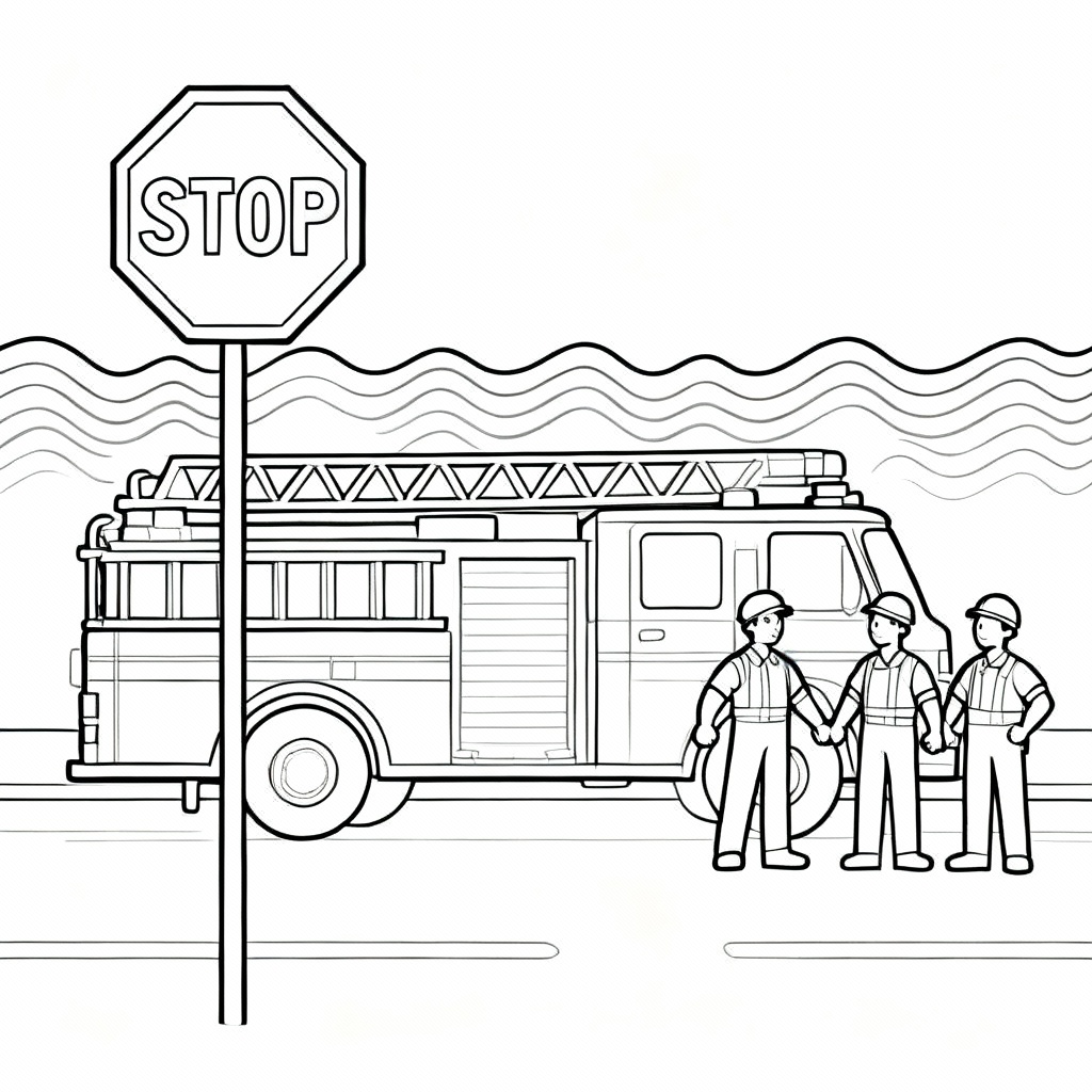 Fire Truck Stop Coloring Page