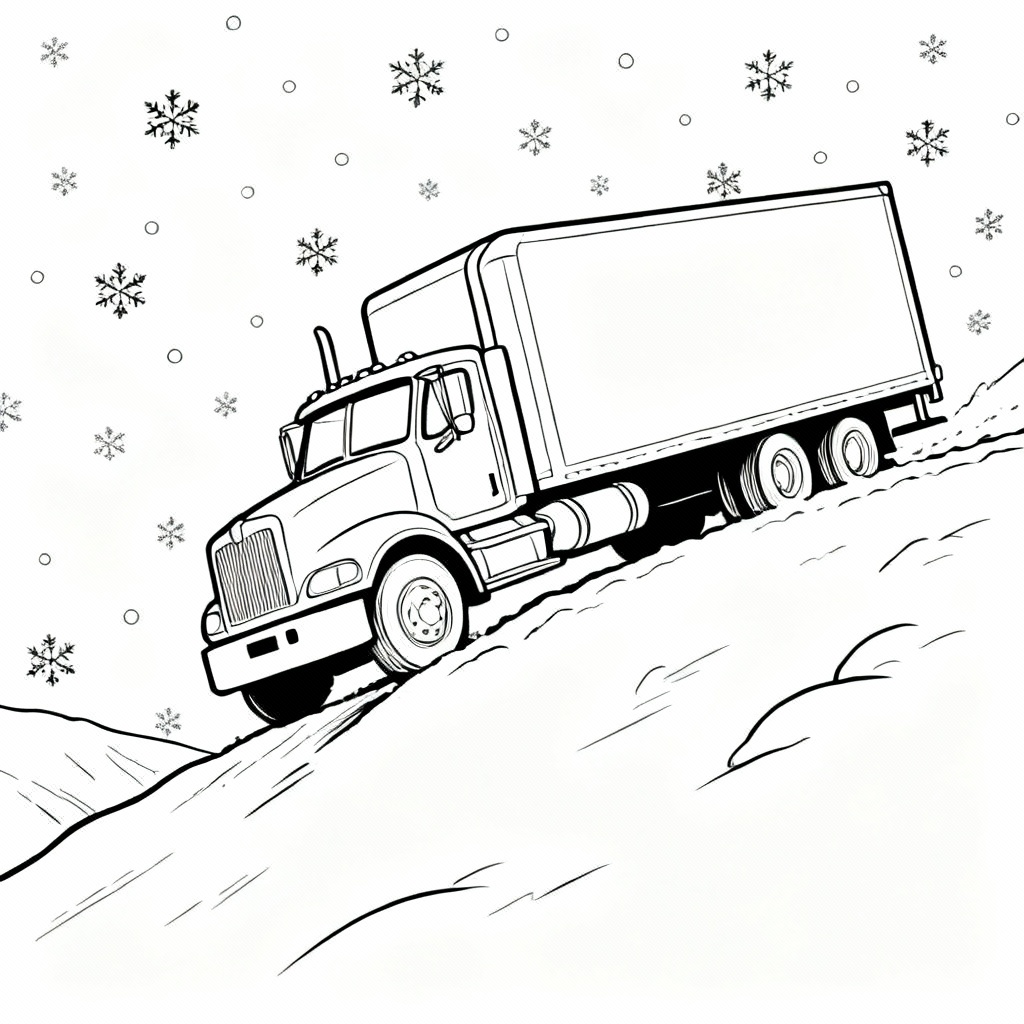 Night Semi Truck Coloring Page