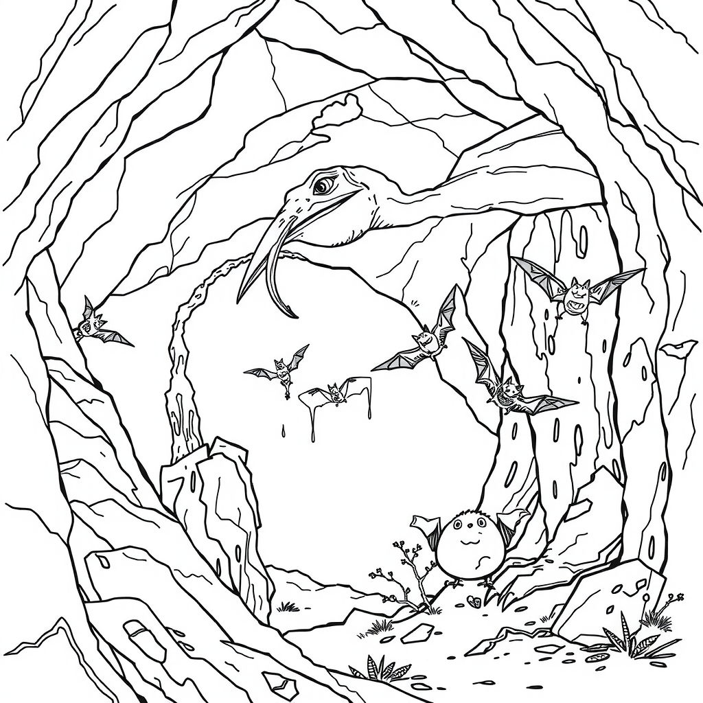 Ptero Explores Cave Coloring Page