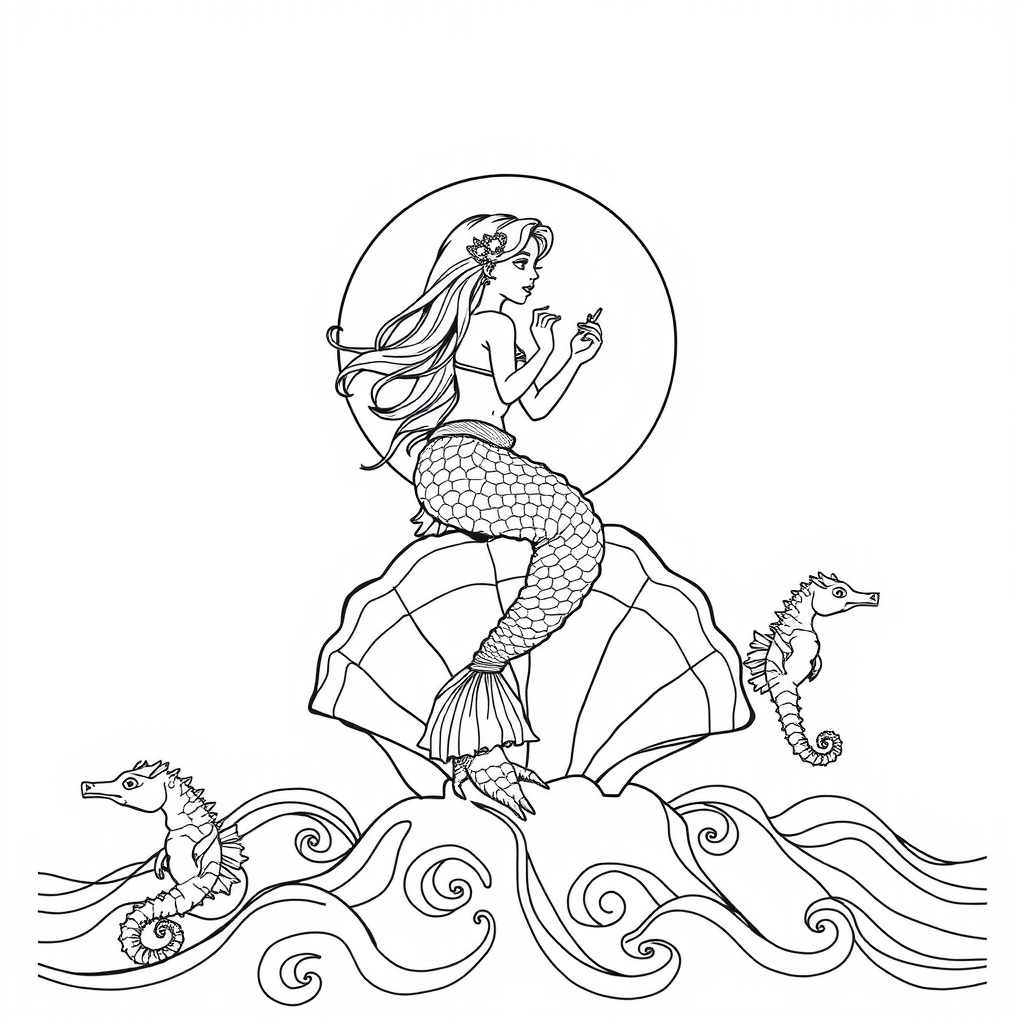 Mermaid Shell Coloring Page