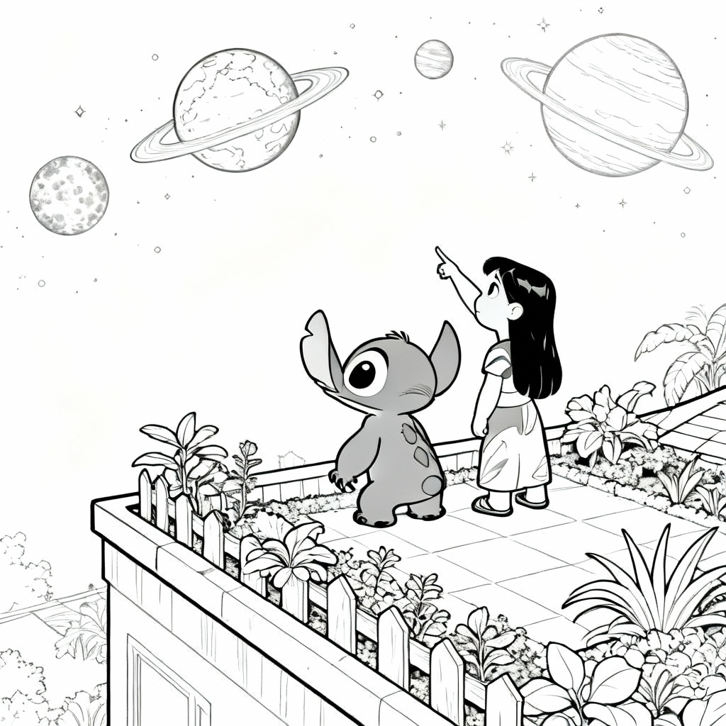 Stitch Night Sky Coloring Page
