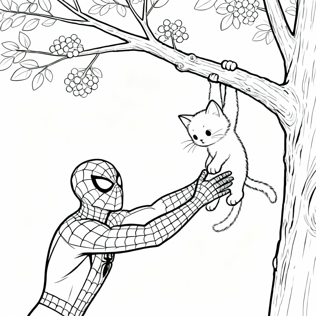 Spidey Kitten Coloring Page
