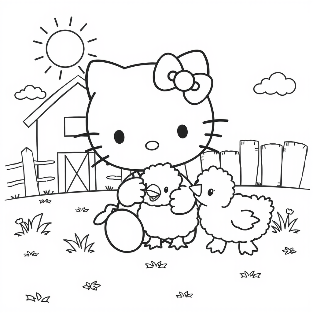 Hello Kitty Farm Friends Coloring Page