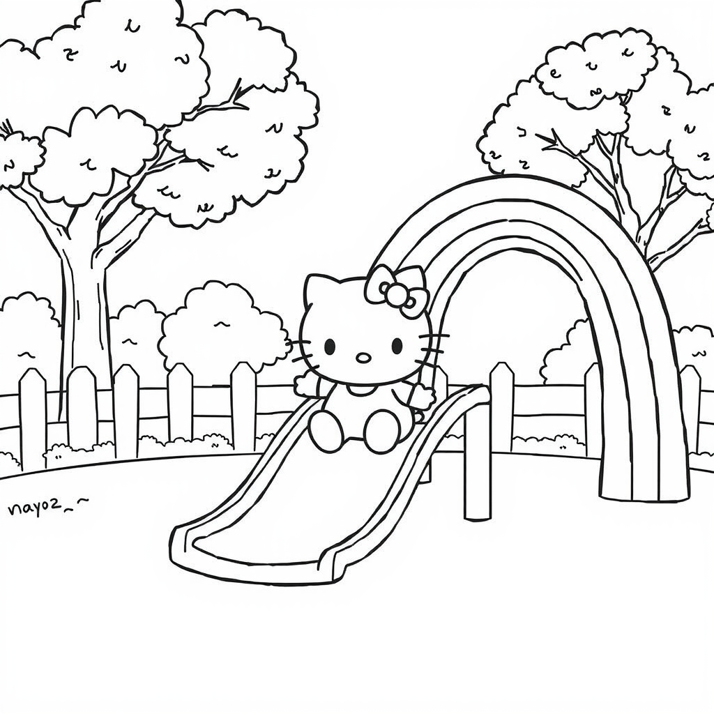 Hello Kitty Rainbow Playground Coloring Page