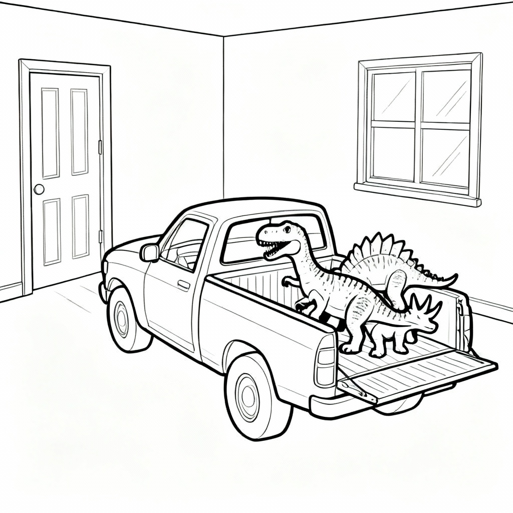 Toy Dino Delivery Pickup Coloring Page