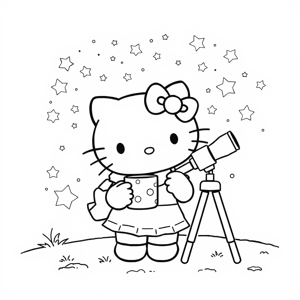 Hello Kitty Starry Night Coloring Page