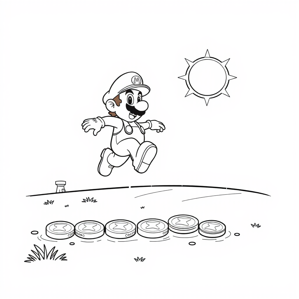 Mario Coin Jump Coloring Page