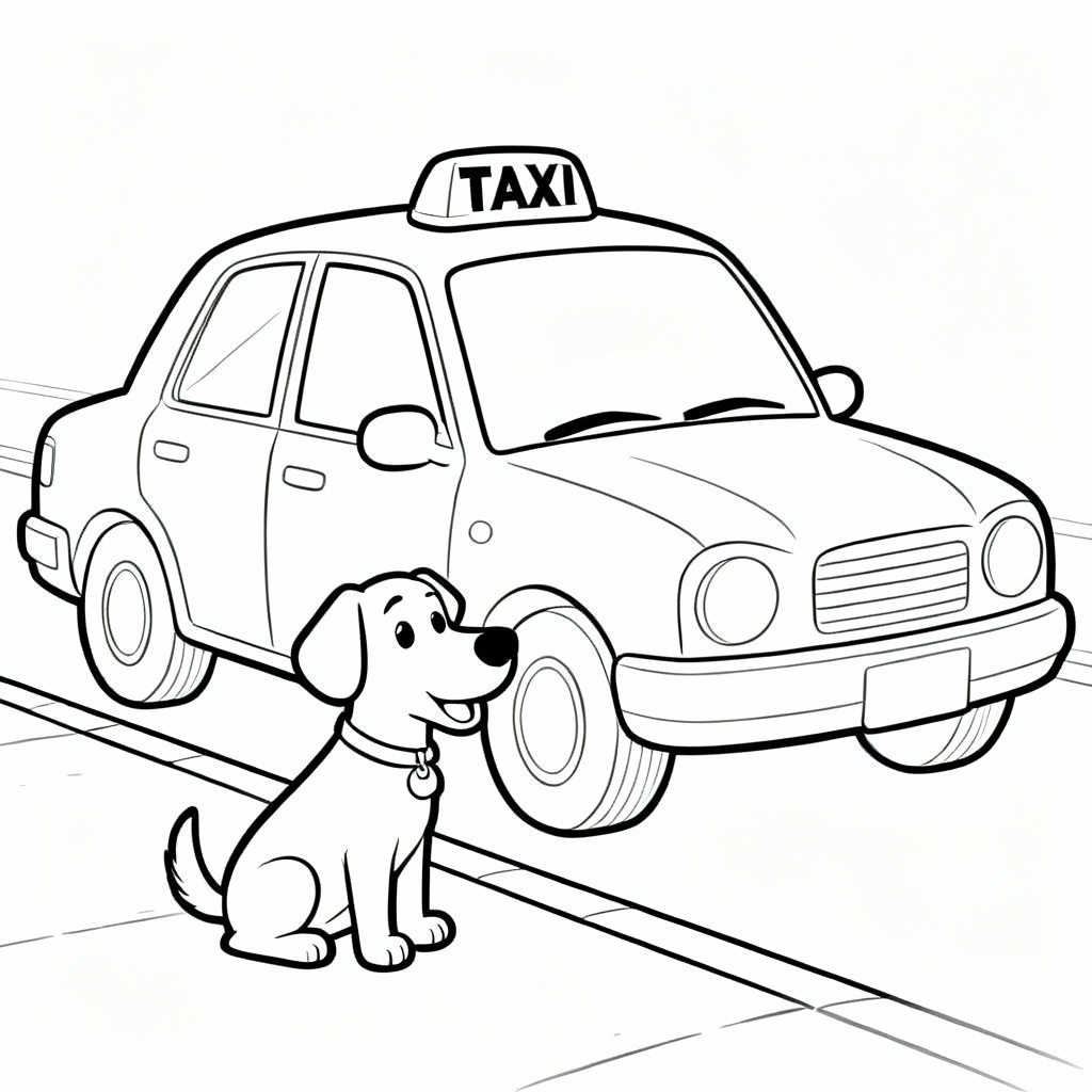 Friendly Taxi Coloring Page