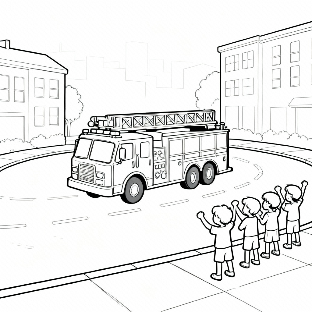 Fire Truck Team Coloring Page