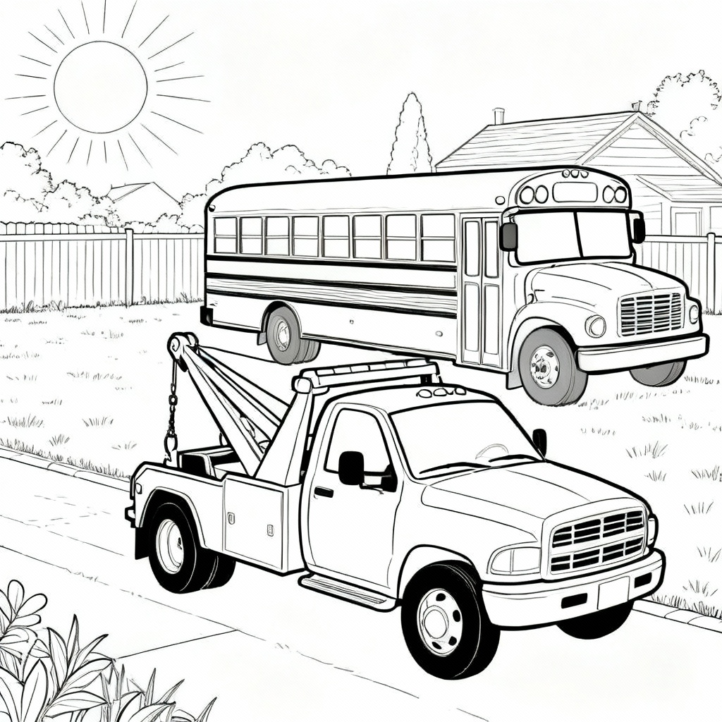 Parked Bus Yard Coloring Page