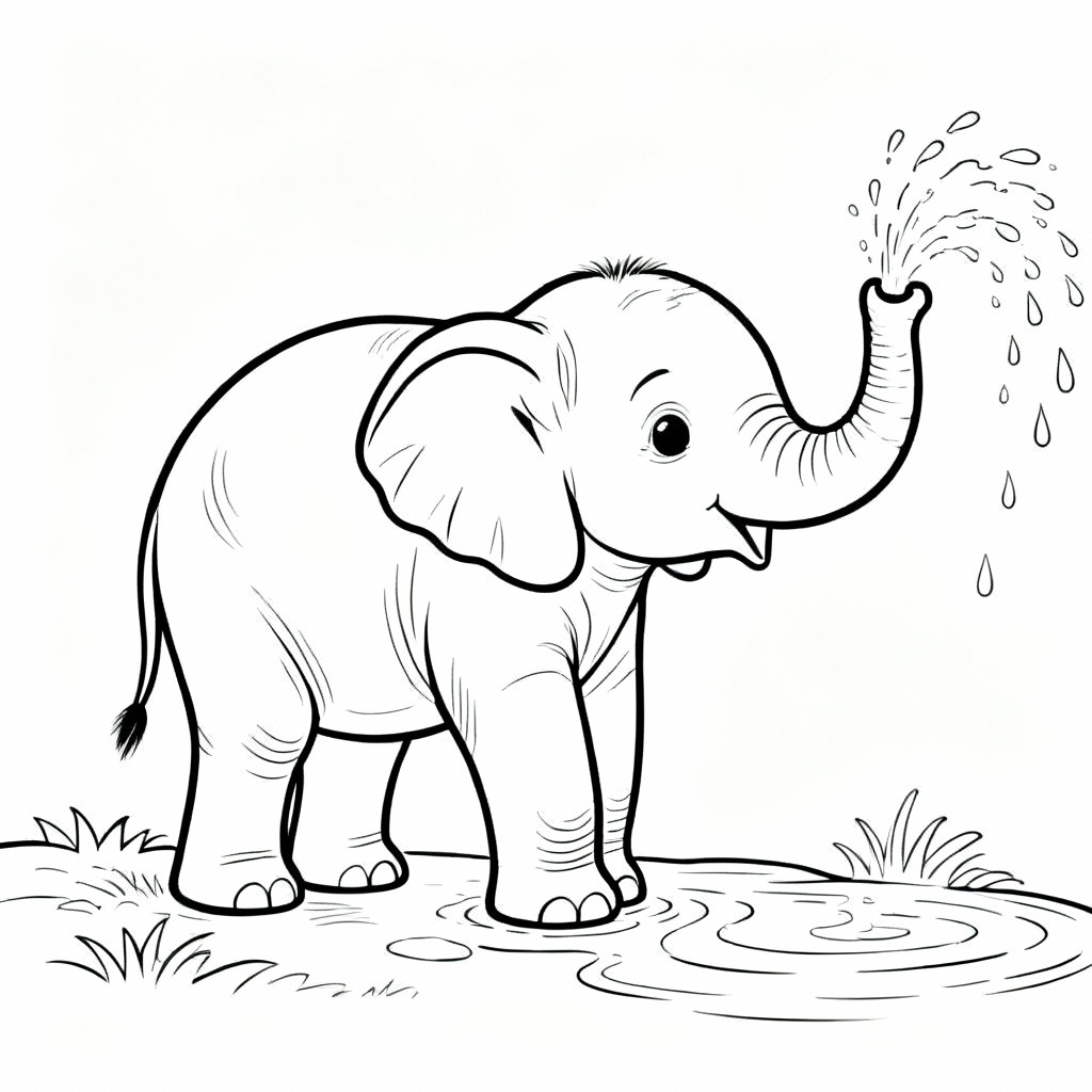 Elephant Splash Coloring Page