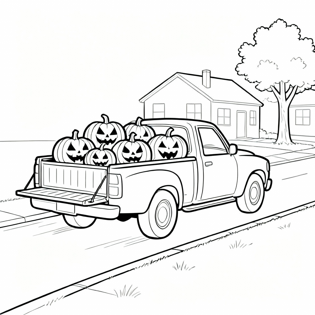 Pumpkin Parade Pickup Coloring Page