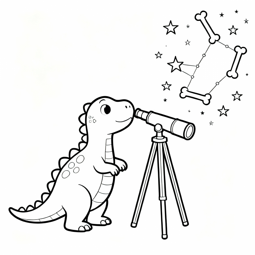 Dino Night Sky Coloring Page