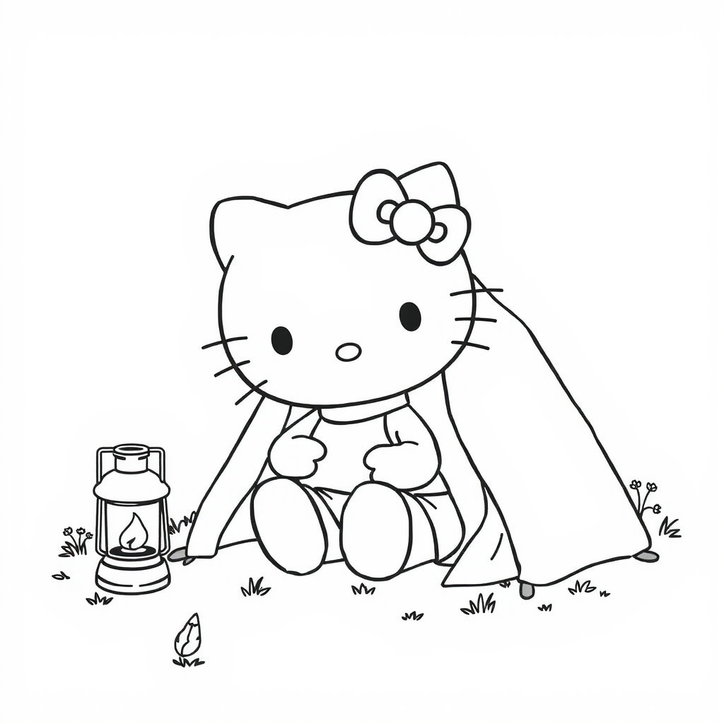 Hello Kitty Camping Trip Coloring Page