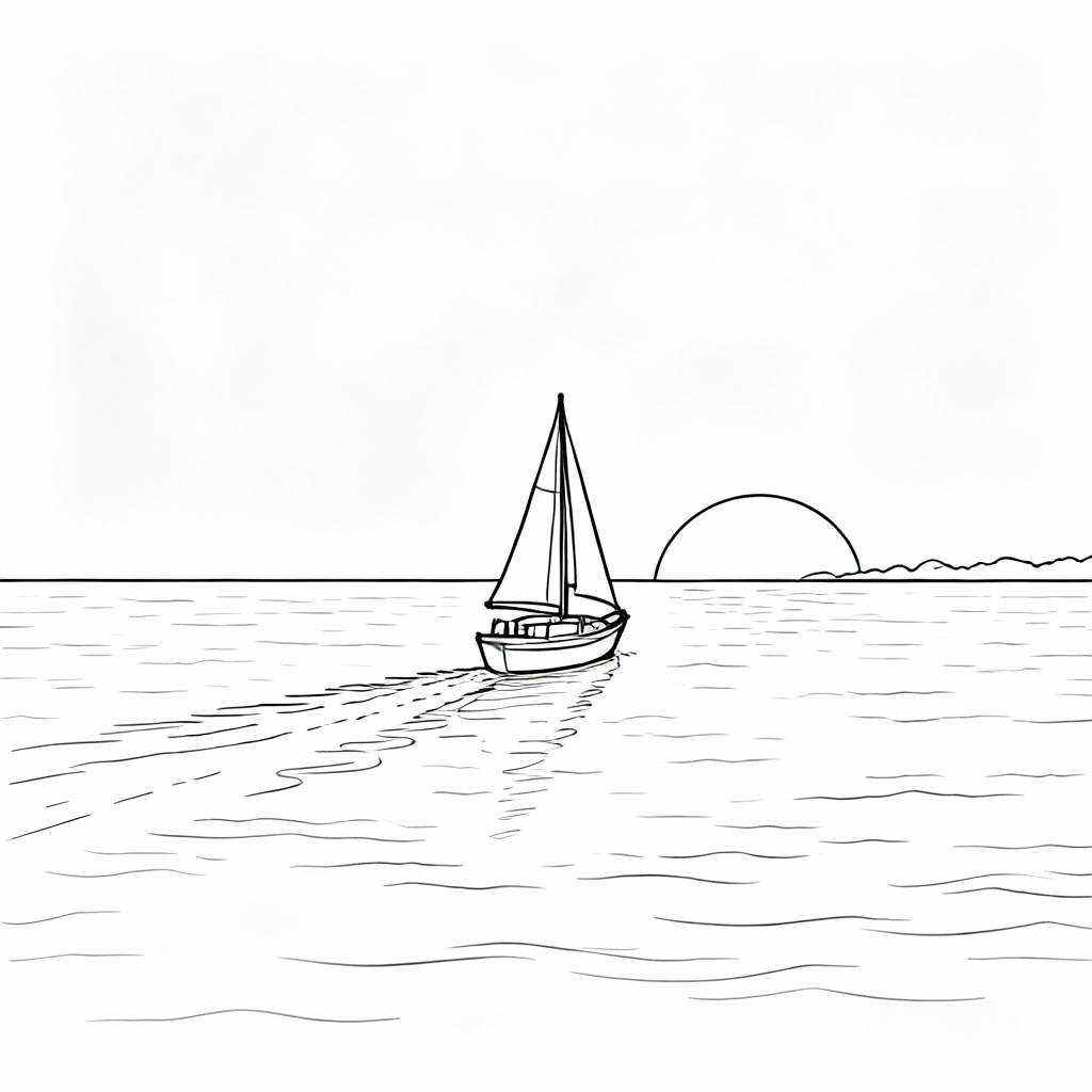 Sunset Boat Coloring Page