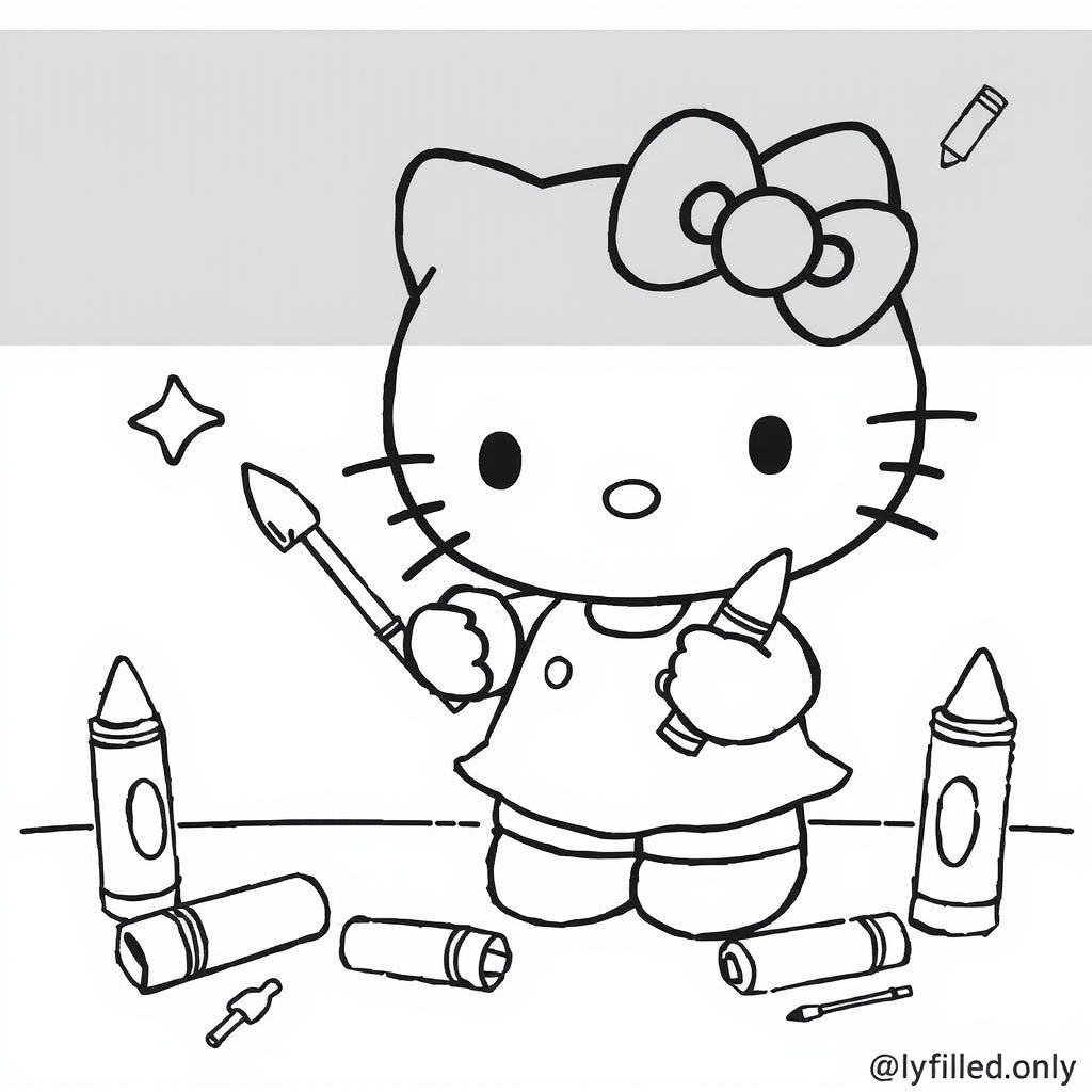 Hello Kitty Art Studio Coloring Page