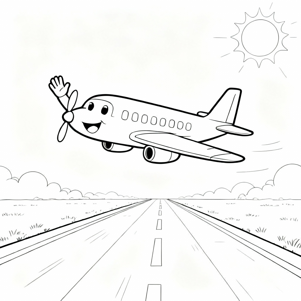 Cheery Airplane Coloring Page