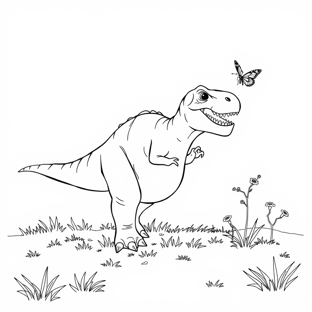 T-Rex Meadow Stomp Coloring Page