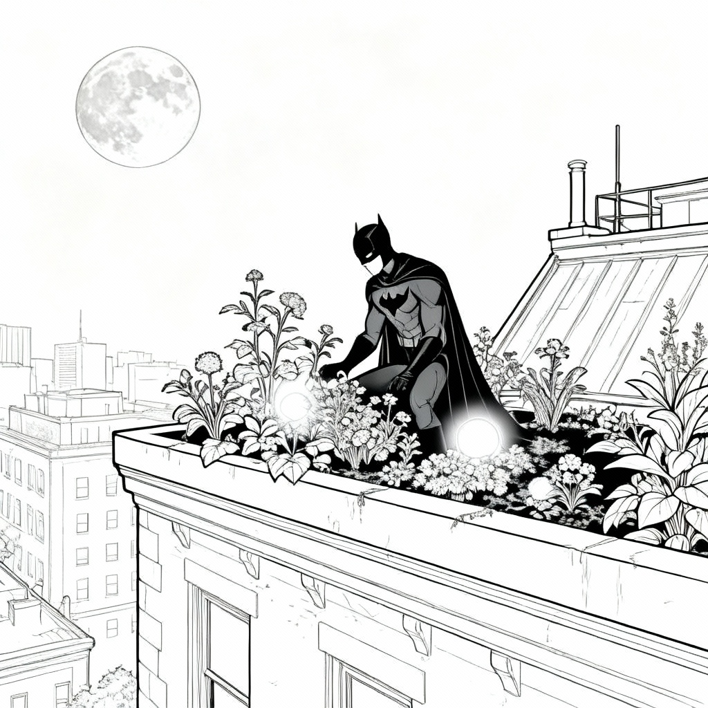 Moonlit Rooftop Coloring Page