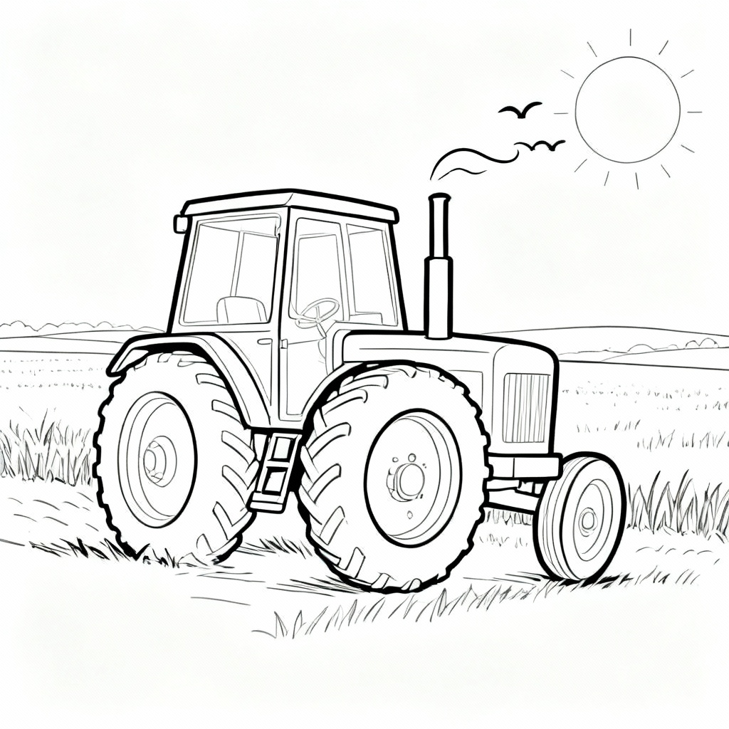 Sunny Tractor Coloring Page