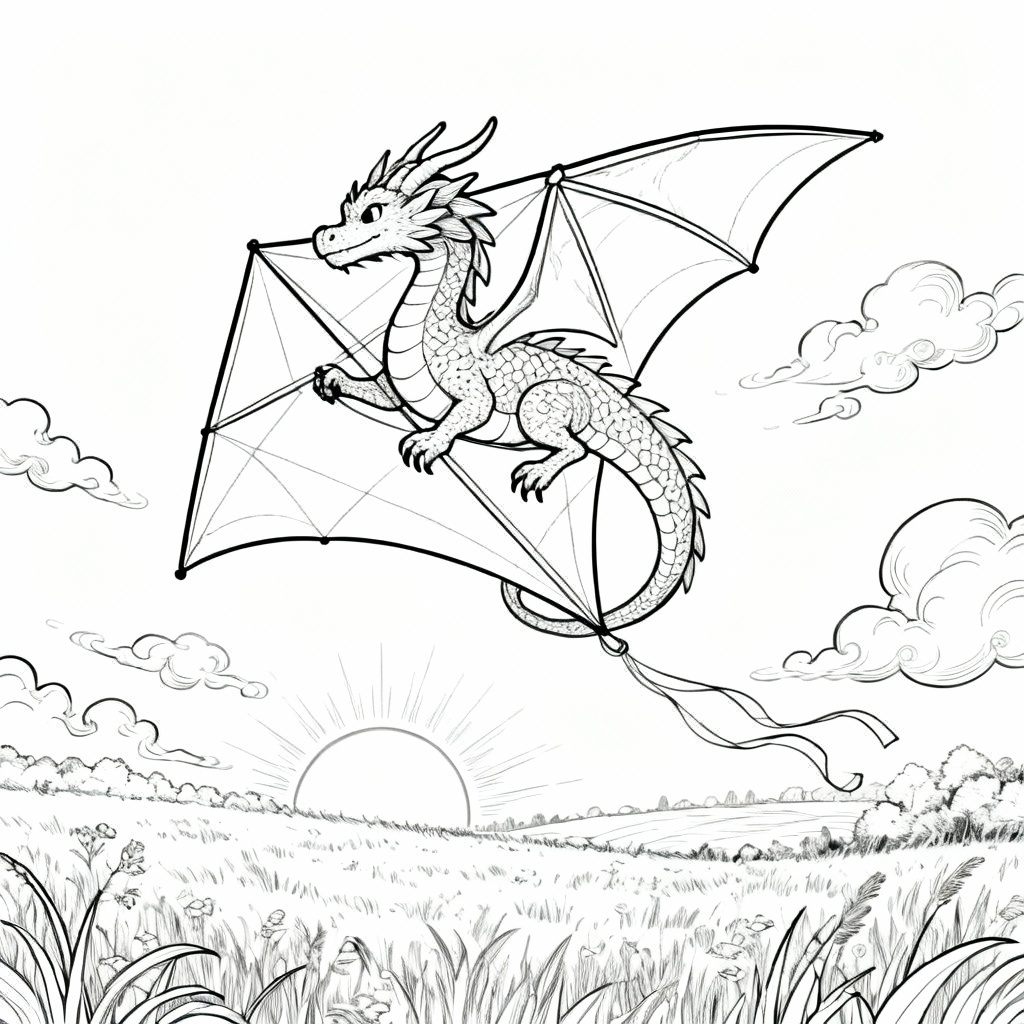 Kite Dragon Coloring Page