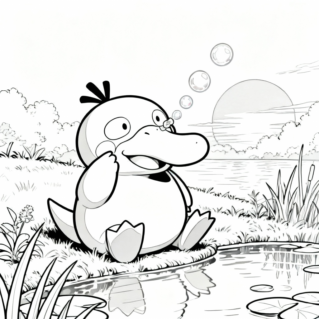 Psyduck Pond Coloring Page