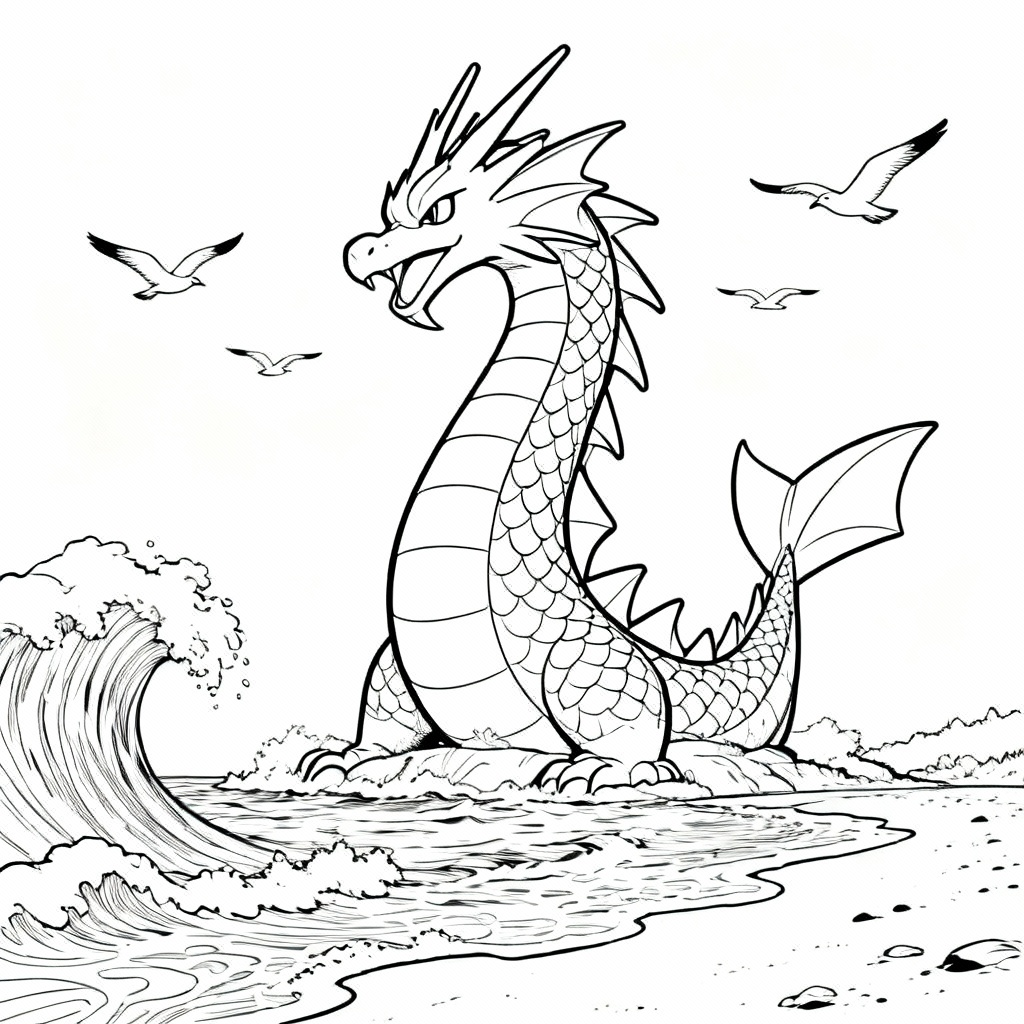 Gyarados Ocean Surge Coloring Page