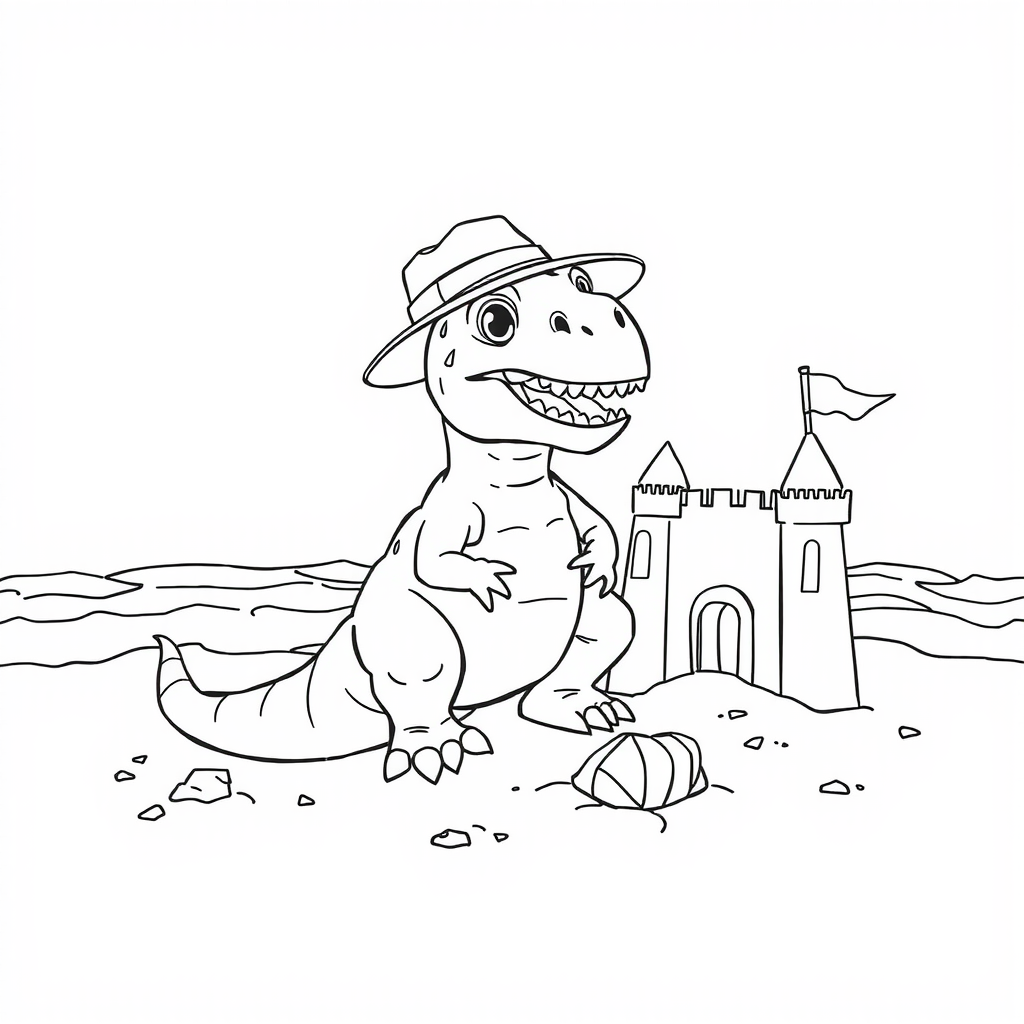 T-Rex Sandcastle Coloring Page