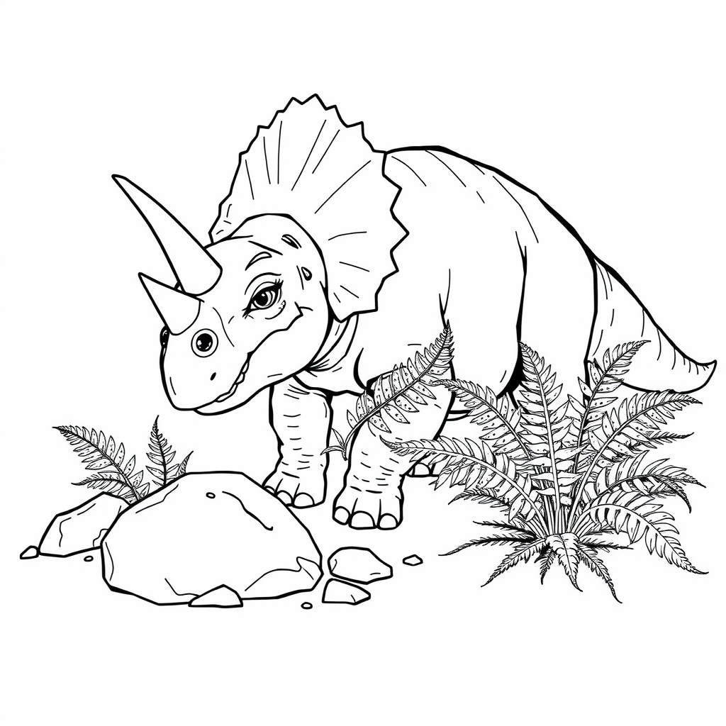 Triceratops Fern Coloring Page