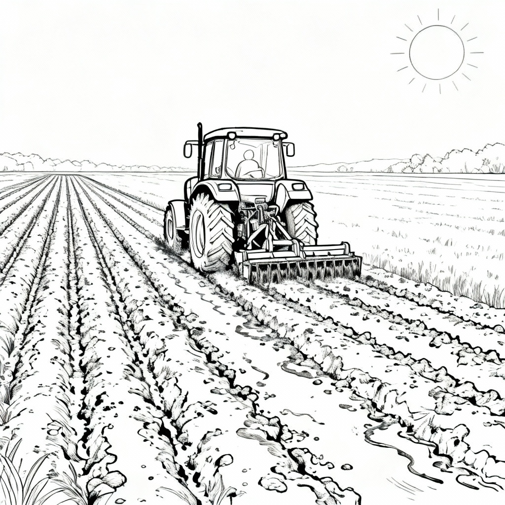 Tractor Plowing Coloring Page