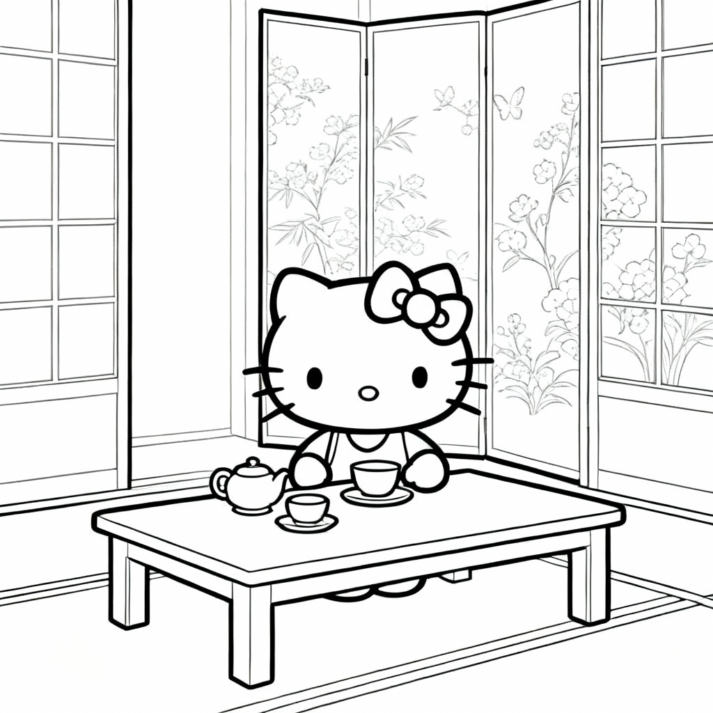 Hello Kitty Tea Coloring Page