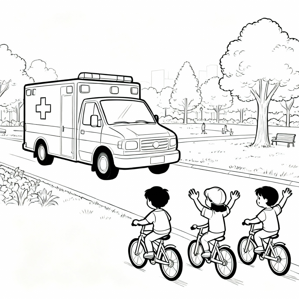 Ambulance Park Time Coloring Page