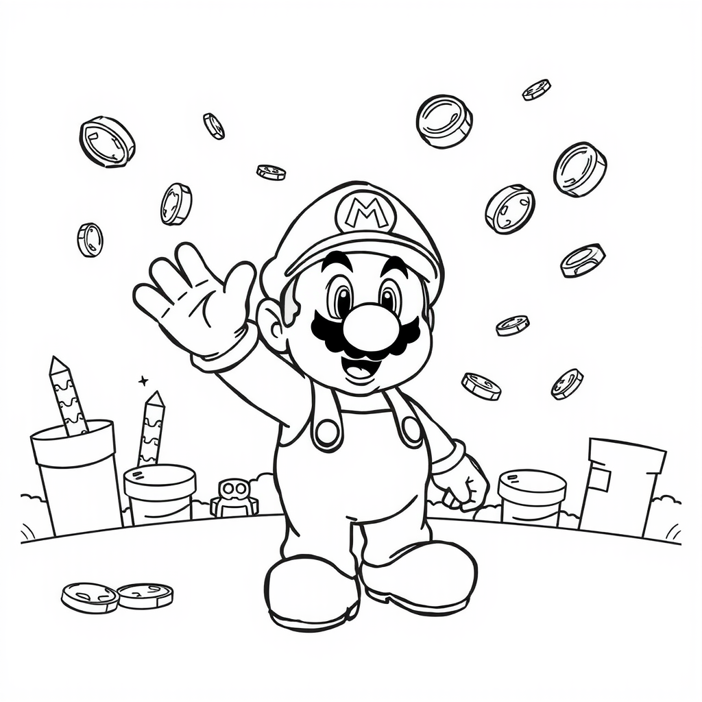 Mario Coins Rain Coloring Page