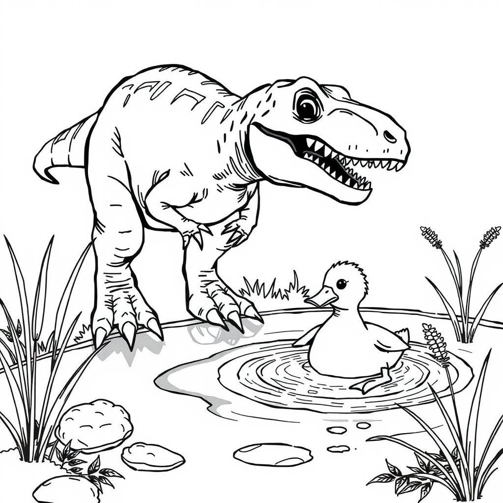 T-Rex Pond Lesson Coloring Page