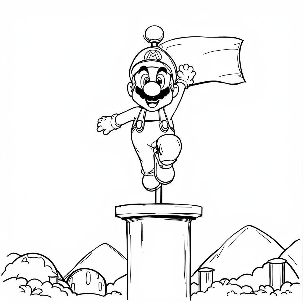 Mario Flagpole Smile Coloring Page