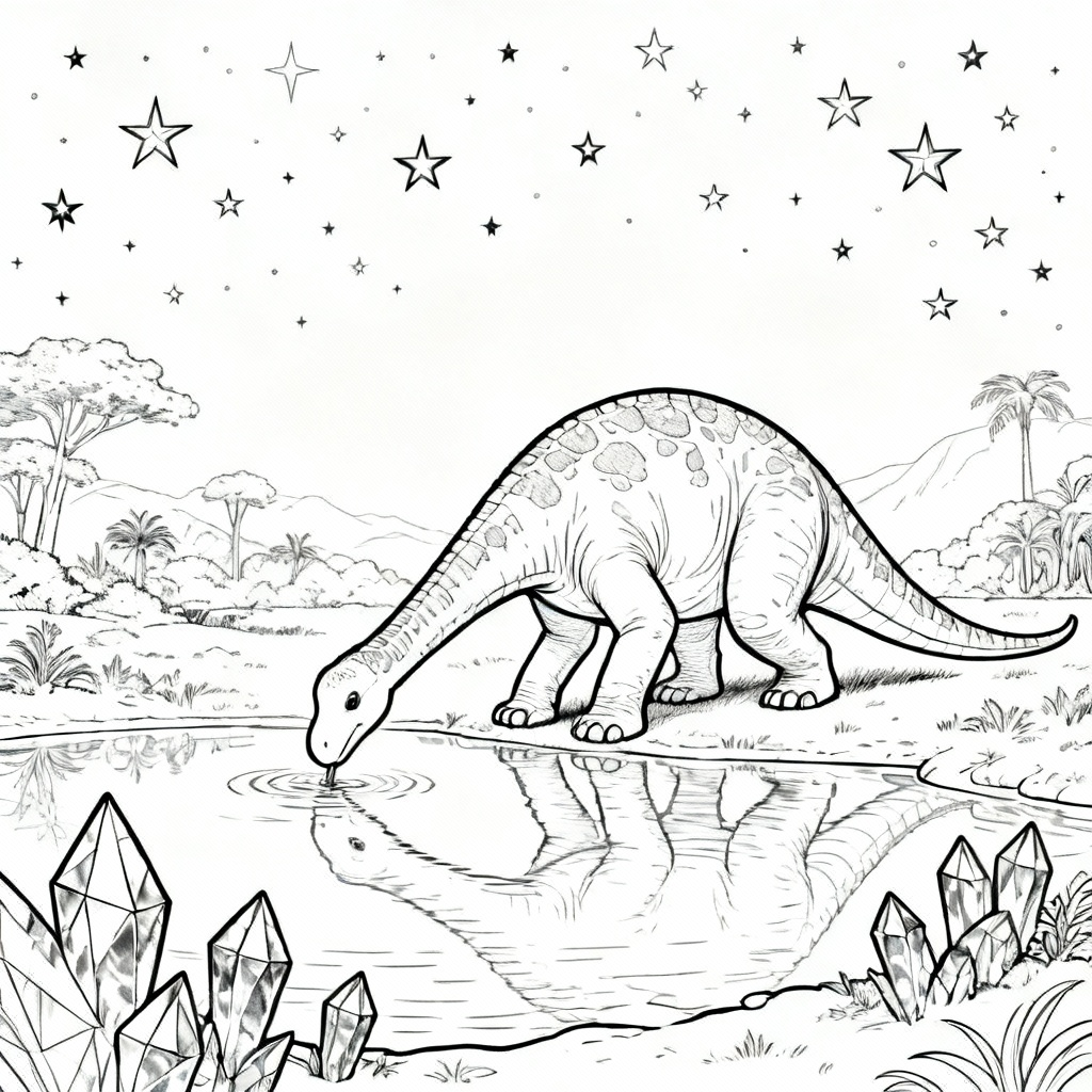 Night Sky Lake Coloring Page
