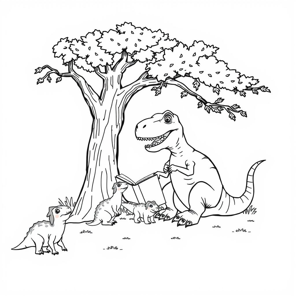 T-Rex Story Time Coloring Page